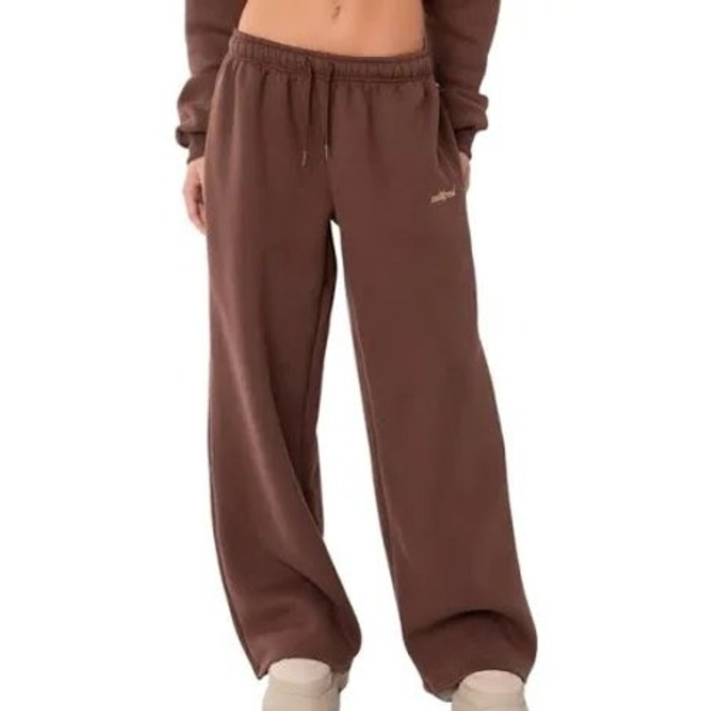 Edikted Brenna Brown Wide Leg Brown Sweatpants Size L Lounge Streetwear